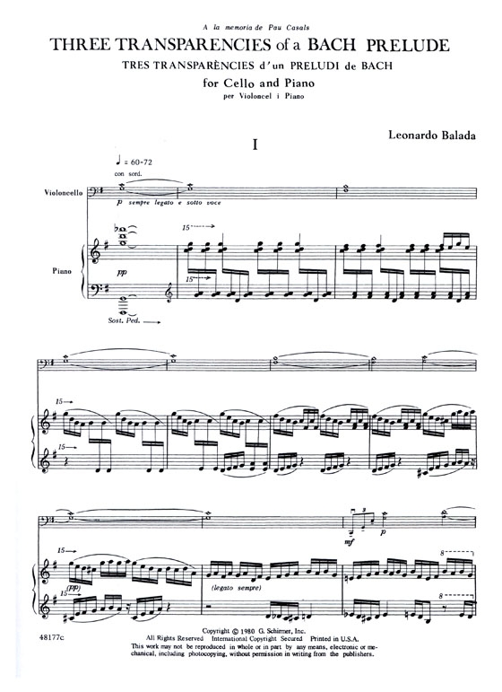 Three Transparencies of a【Bach Prelude】for Cello and Piano Three Transparencies of a【Bach Prelude】for Cello and Piano