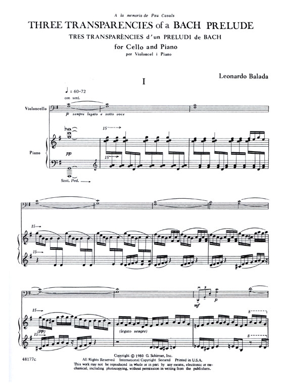 Three Transparencies of a【Bach Prelude】for Cello and Piano