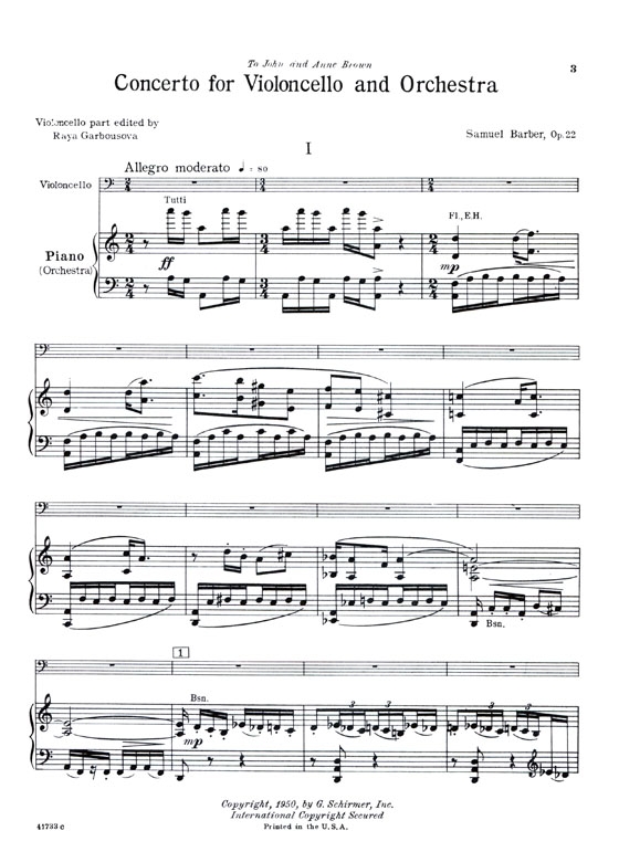 Samuel Barber【Concerto for Violoncello and Orchestra Op. 22】Violoncello and Piano