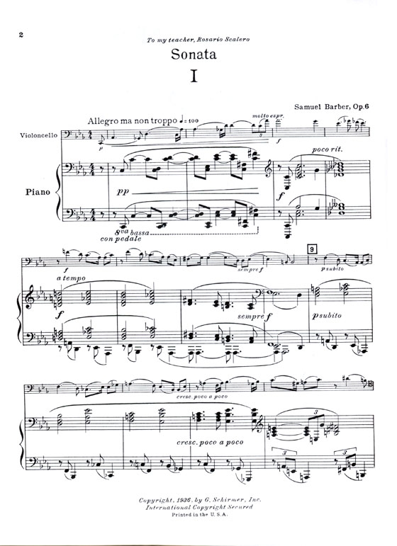 Samuel Barber 【Sonata Op. 6】for Violoncello and Piano