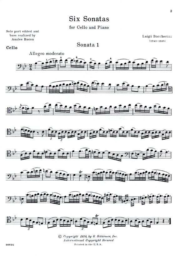 Boccherini【Six Sonatas】for Violoncello and Piano