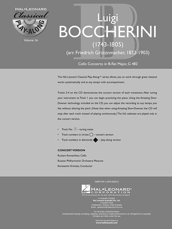Boccherini Cello Concerto【CD+樂譜】in B-flat Major G 482