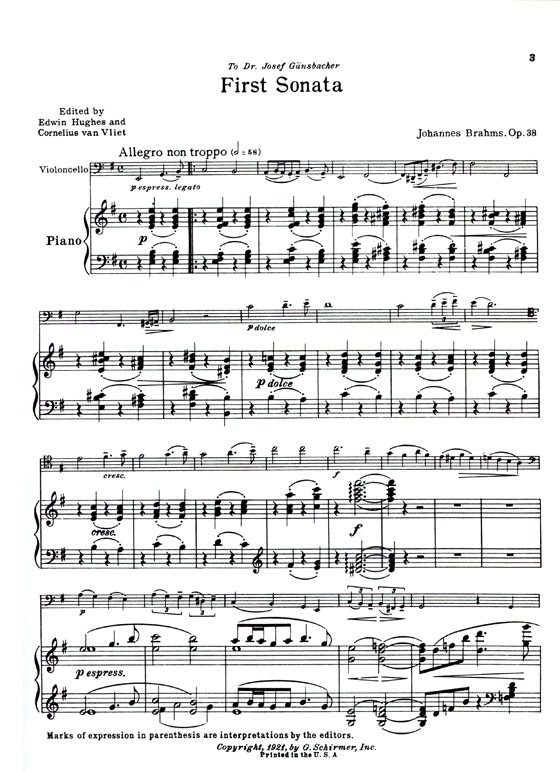 Brahms【First Sonata in E Minor Op.38】for Violoncello and Piano