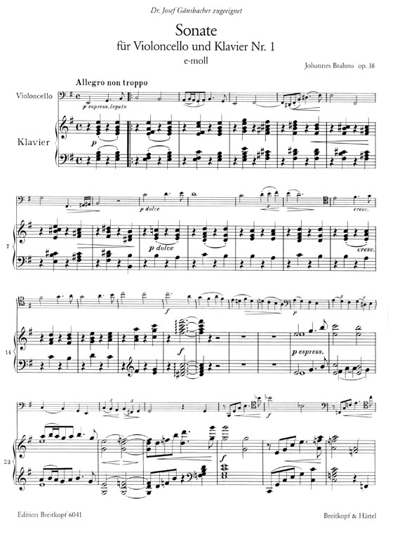 Brahms【Sonate Nr.1  e-moll op. 38】fuer Violoncello and Klavier