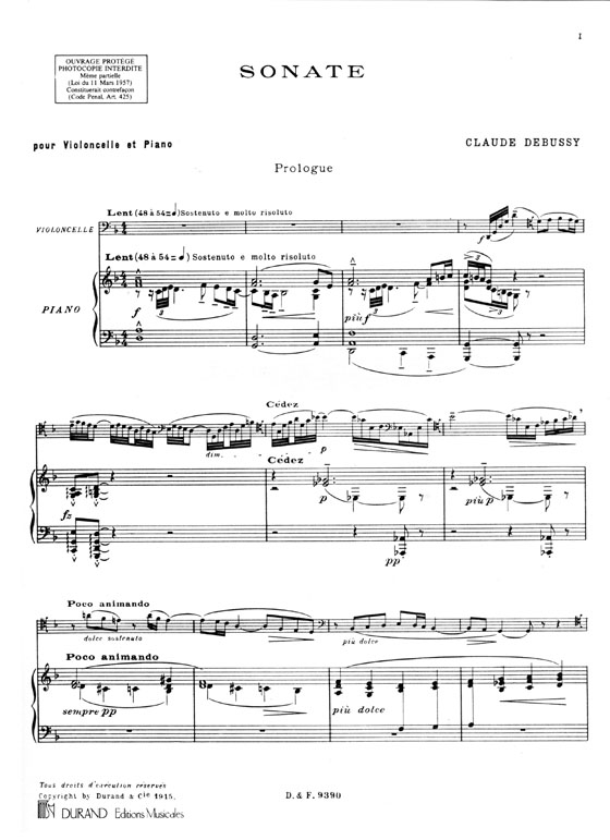 Claude Debussy【Sonate for Cello and Piano】Original Edition