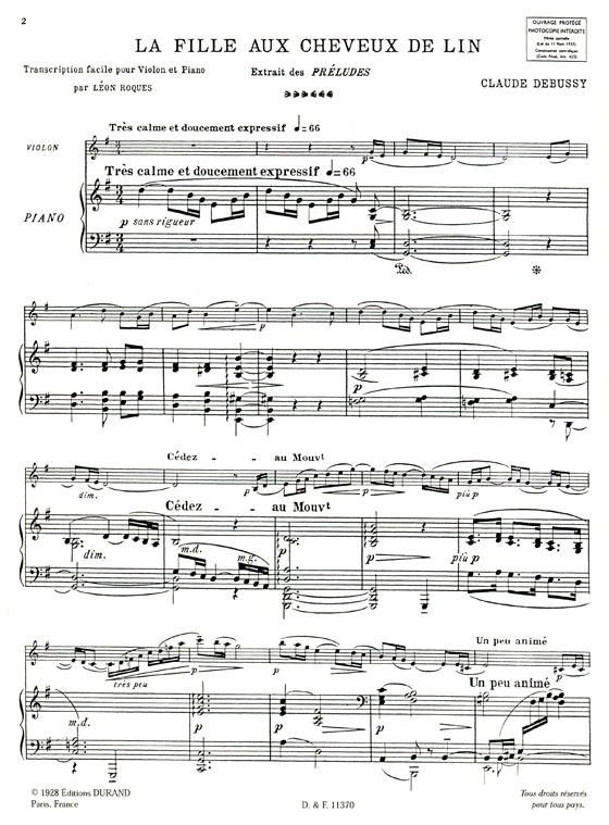 Claude Debussy【La fille aux cheveux de lin】for Violoncelle and Piano