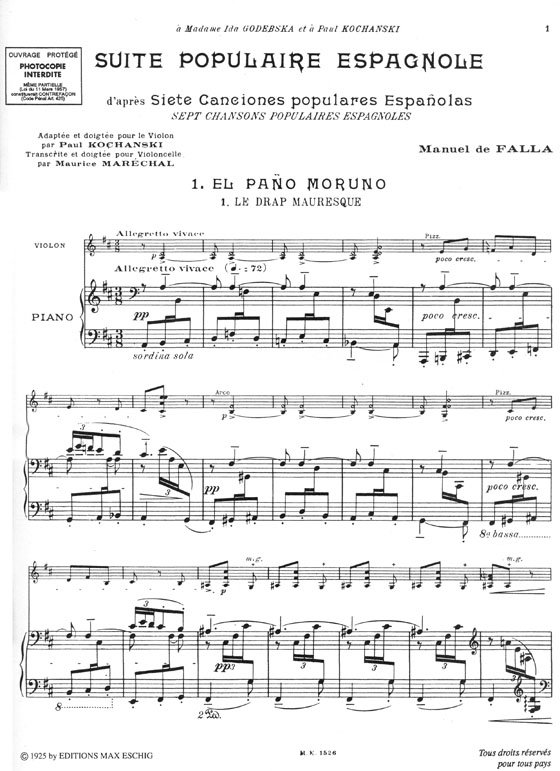 Manuel de Falla【Suite Populaire Espagnole】for Cello and Piano