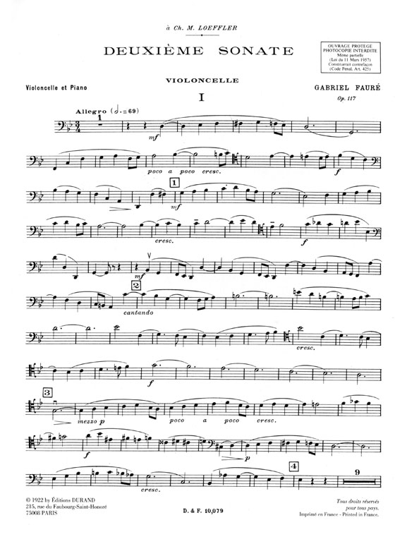 Faure【Deuxième Sonate No.2 Op. 117】Pour Violoncelle et Piano