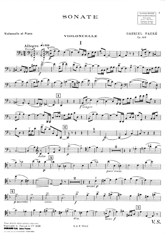 Faure【Sonate No.1 Op.109】Pour Violoncelle et Piano