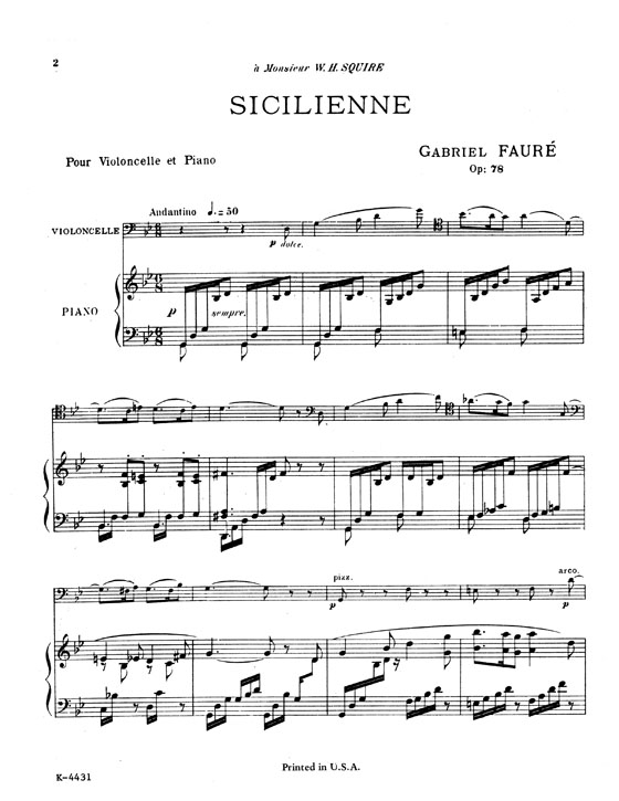 Fauré【Sicilienne Opus 78】for Cello or Violin and Piano