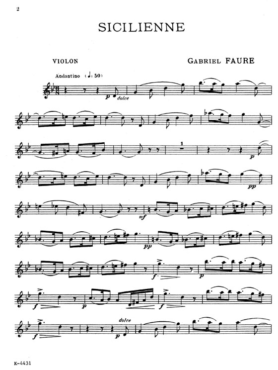 Fauré【Sicilienne Opus 78】for Cello or Violin and Piano