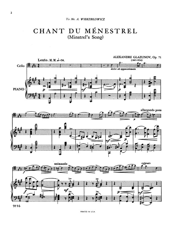 Glazunov【Chant Du Ménestrel : Minstrel's Song Op. 71】for Cello and Piano