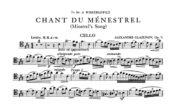 Glazunov【Chant Du Ménestrel : Minstrel's Song Op. 71】for Cello and Piano