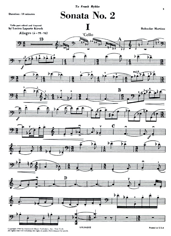 Bohuslav Martinů【Sonata No. 2】for Violoncello and Piano