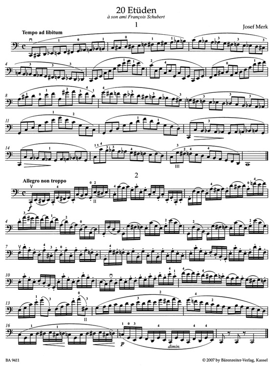 Merk【 20 Etüden】für Violoncello op.11