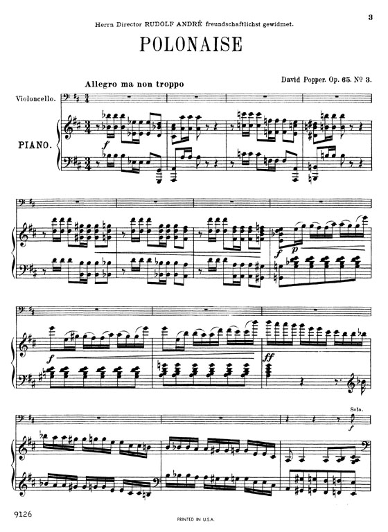 Popper【Polonaise Opus 65 No.3】for Cello and Piano