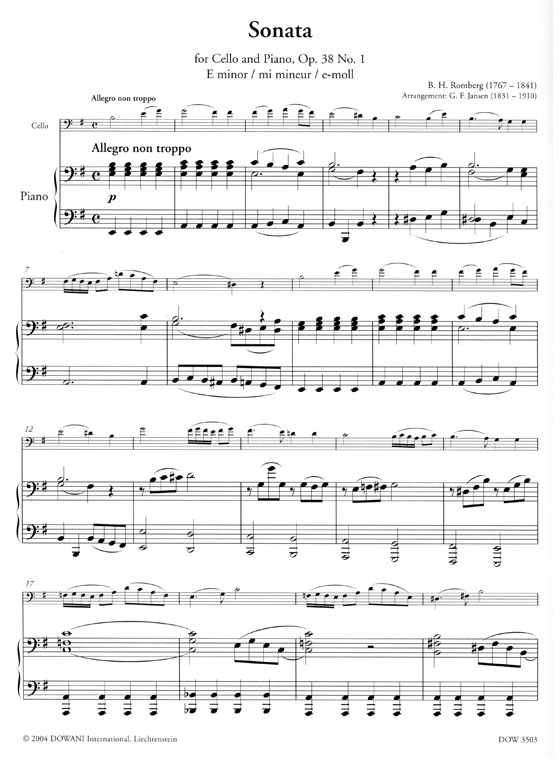 B.H.Romberg【CD+樂譜】Sonata for Cello and Piano , Op. 38 No.1 E minor