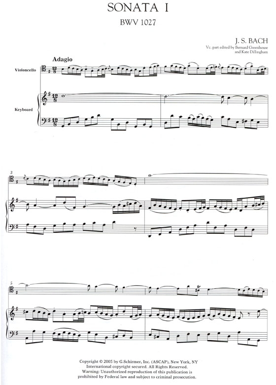 J. S. Bach【Sonatas BWV 1027, 1028 , 1029】for Cello and Piano