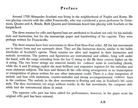 A. Scarlatti【Three Sonatas】for Cello and Piano