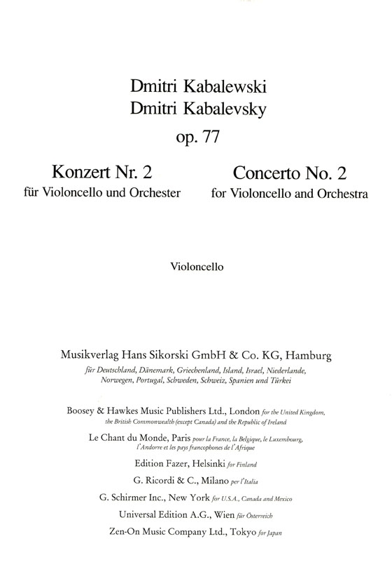 Dmitri Kabalevsky【Concerto No.2 Op.77】for Violoncello and Orchestra