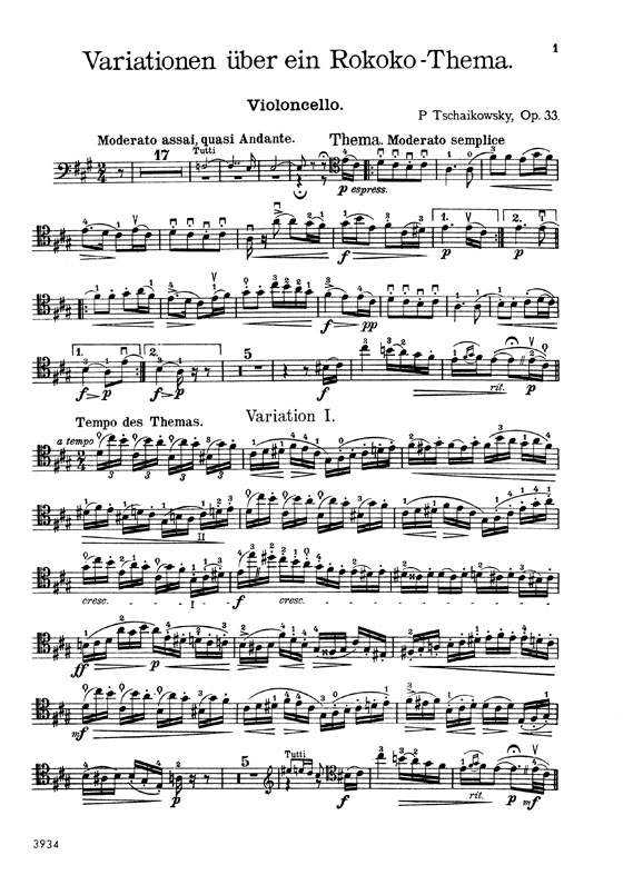 Tchaikovsky【Rococo Variations Opus 33】for Cello and Piano