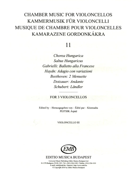 Chamber Music for Violoncellos【Volume 11】Score and parts