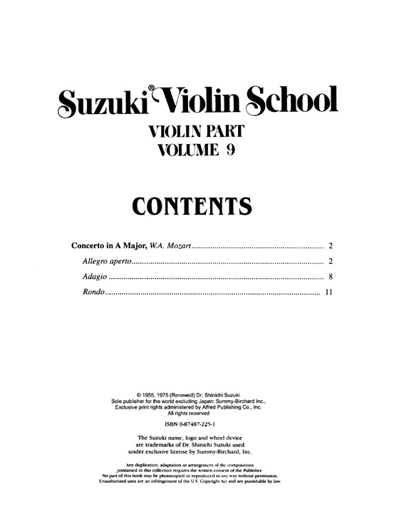 Suzuki Violin School Violin Part【Volume 9】