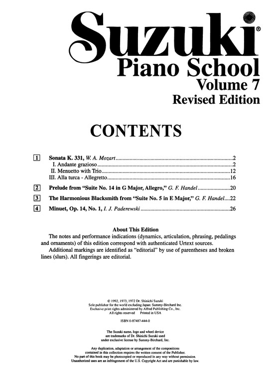 Suzuki Piano School【Volume 7】Revised Edition