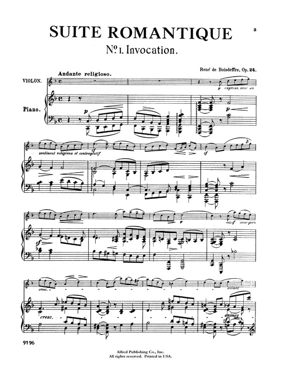 Boisdeffre Suite Romantique【Volume 1, Nos. 1-3】for Violin and Piano Opus 24