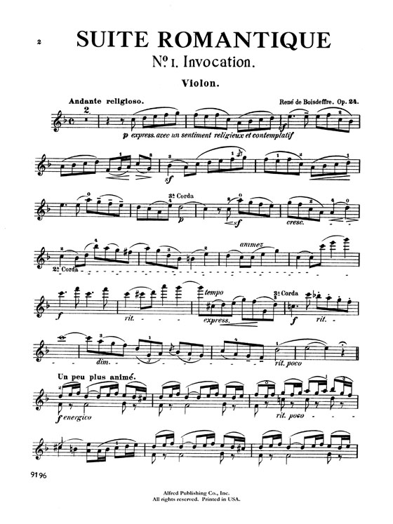 Boisdeffre Suite Romantique【Volume 1, Nos. 1-3】for Violin and Piano Opus 24