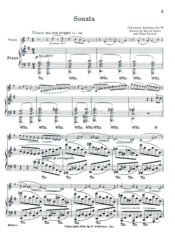 Brahms【Sonata In G major , Opus 78】for Violin and Piano