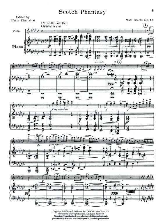 Bruch【Scotch Phantasy Op. 46】for the Violin with Piano Accompaniment