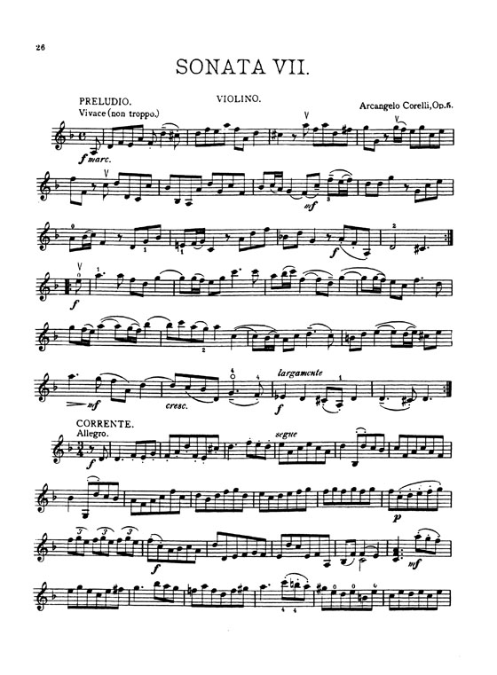 Corelli【Twelve Sonatas Opus 5 ,  Nos.7-12】for Violin and Piano , Book2