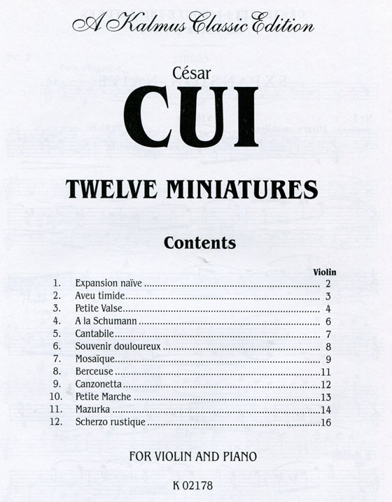 Cui【Twelve Miniatures】for Violin and Piano