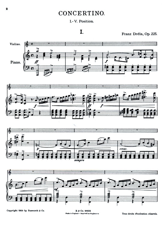 F. Drdla【Concertino in A Minor , Op. 225】for Violin And Piano (1st-7th position)