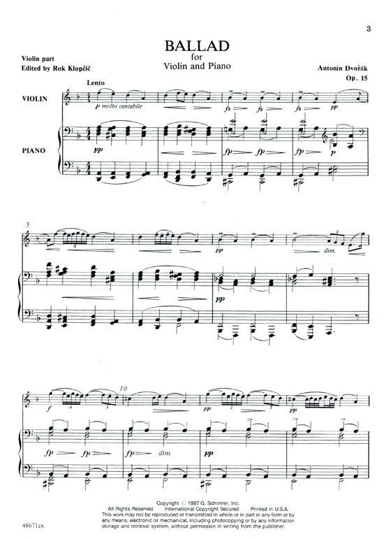 Dvorák【Three Pieces】for Violin and Piano