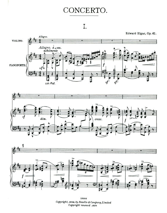 Edward Elga【Violin Concerto Op. 61】for Violin and Piano