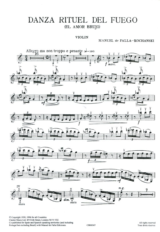 Manuel de Falla【Danza Rituel del Fuego】arranged for Violin and Piano