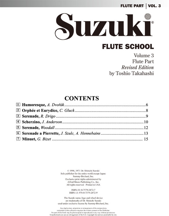 Suzuki Flute School 【Volume 3】Flute Part , Revised Edition