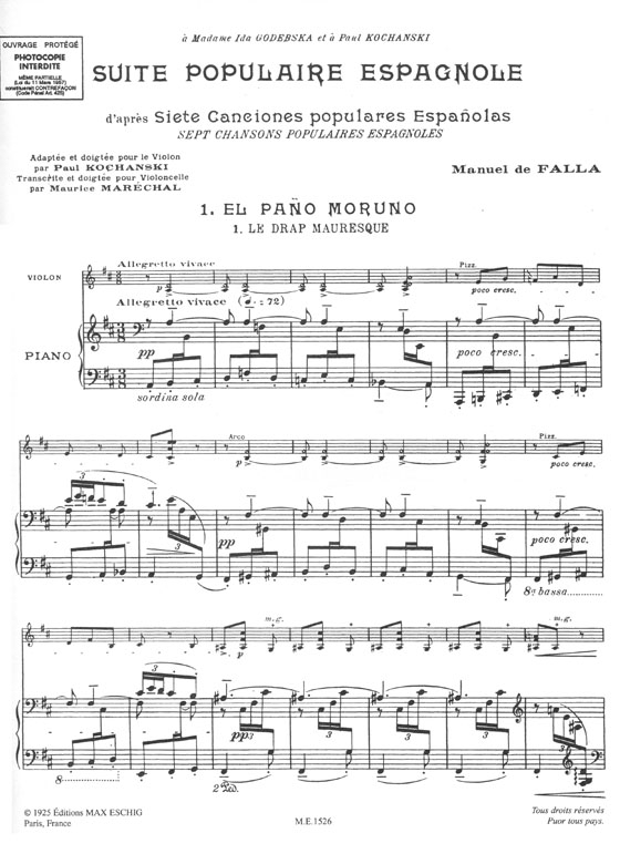 Manuel de Falla【Suite Populaire Espagnole】for Violin and Piano