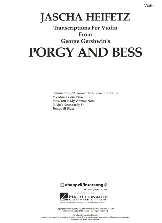 George Gerschwin's【Porgy and Bess】transcriptions for Violin