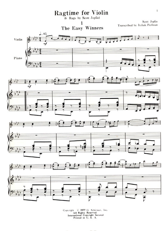 Ragtime for Violin (6 Scott Joplin Rags)