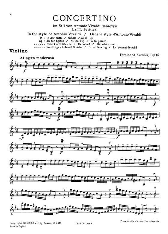 F. Küchler【Concertino in D , Op. 15】 for Violin and Piano(1st and 3rd position)