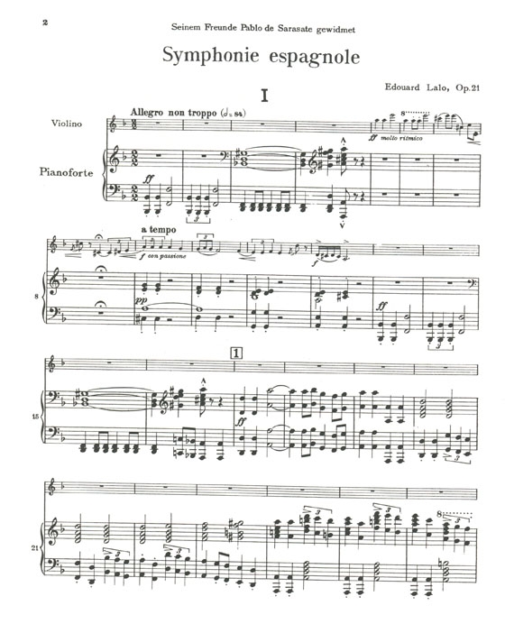 E. Lalo【Symphony Espagnole , Opus 21】for Violin and Piano