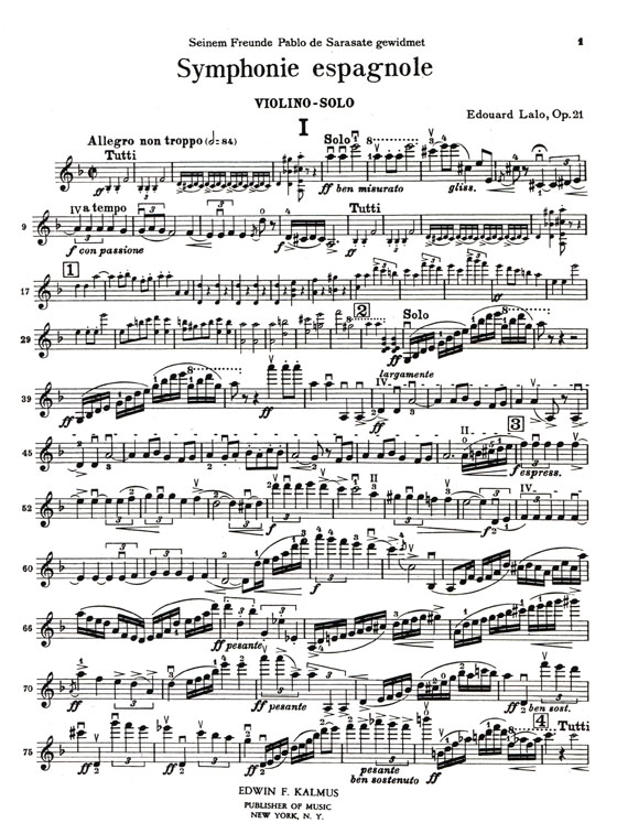 E. Lalo【Symphony Espagnole , Opus 21】for Violin and Piano