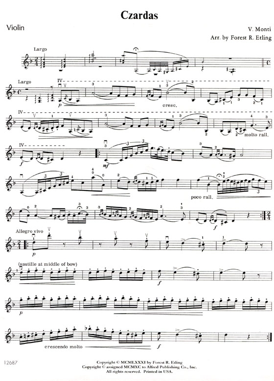 Monti【Czardas】for Violin Solo with Piano Accompaniment