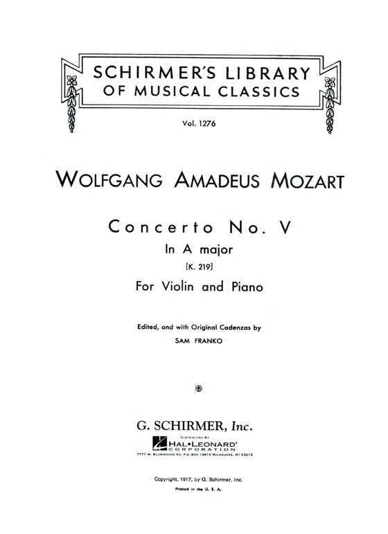 Mozart【Concerto No. V in A Major, K. 219】for Violin and Piano