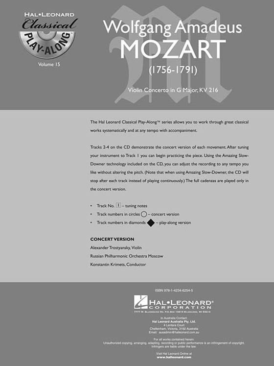 Mozart Violin Conceto【CD+樂譜】in G Major. KV 216