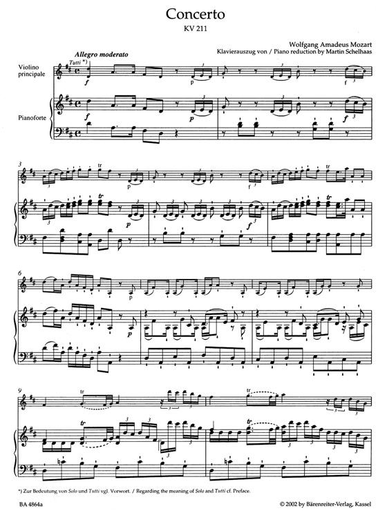 Mozart【Concerto in D major】for Violin and Orchestra , No. 2 KV 211