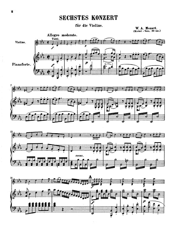 Mozart【Violin Concerto No. 6, K. 268 in E flat Major】 for Violin and Piano